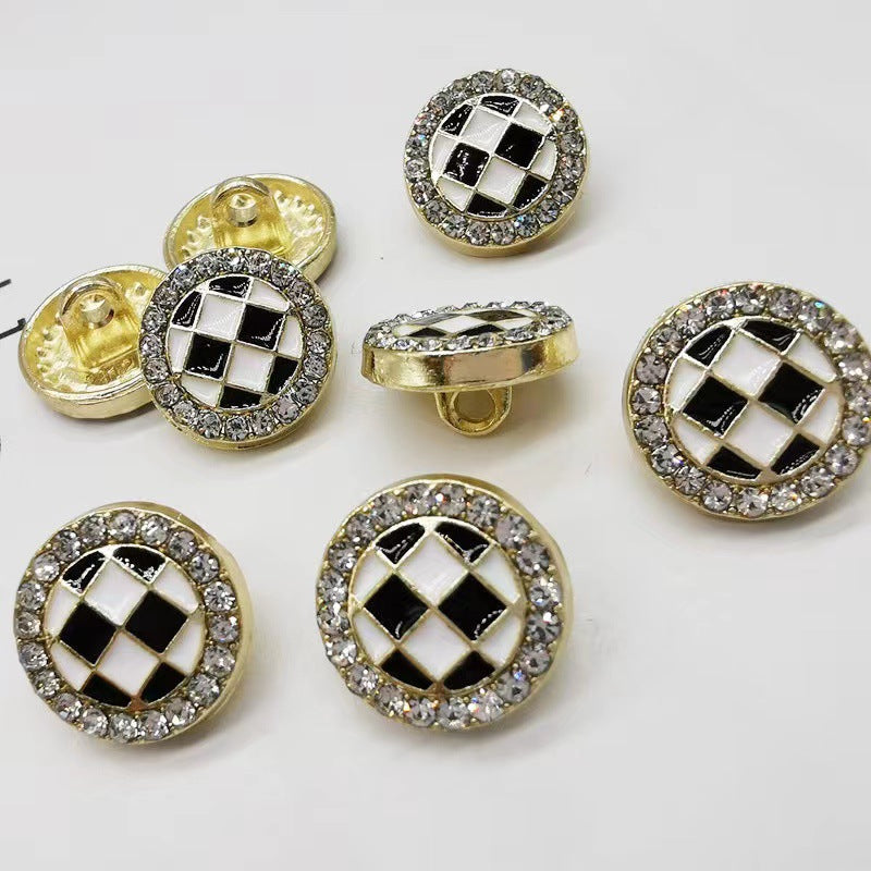 Retro Checkerboard Rhinestone High Quality Button